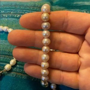 Man-made pearl necklace, bracelet, and earring set
